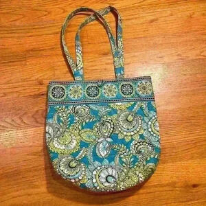 Vera Bradley Get Carried Away Tote Teal Peacock Toggle Bag Retired Hobo Shoulder